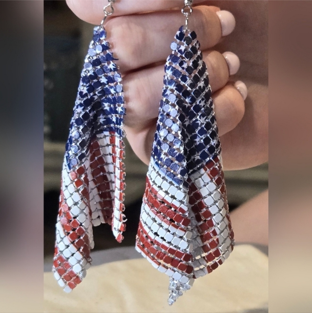 Red, White & Blue Mesh Dangle Earrings